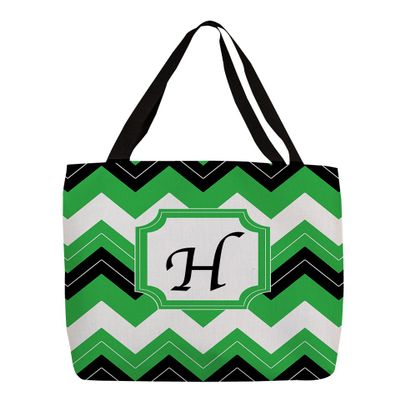 Manual Woodworkers & Weavers Shopping Tote Bag, 18-Inch, Monogrammed Letter H, Black Chevron