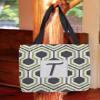 Manual Woodworkers & Weavers Shopping Tote Bag, 18-Inch, Monogrammed Letter T, Grey Honeycomb view 2
