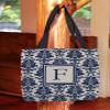 Manual Woodworkers & Weavers Shopping Tote Bag, 16-Inch, Monogrammed Letter F, Blue Damask view 2