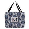 Manual Woodworkers & Weavers Shopping Tote Bag, 16-Inch, Monogrammed Letter M, Blue Damask view 1