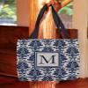 Manual Woodworkers & Weavers Shopping Tote Bag, 16-Inch, Monogrammed Letter M, Blue Damask view 2