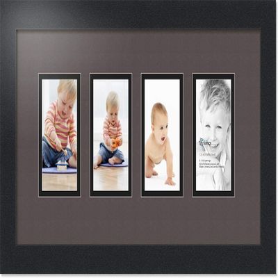 ArtToFrames Collage Photo Frame Double Mat with 4-3x5 Openings with Satin Black Frame and Chestnut mat.
