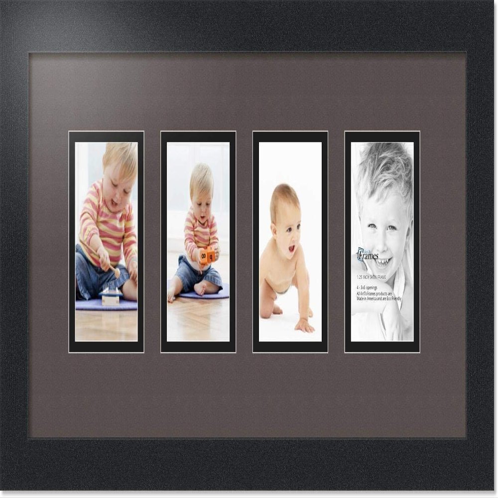 ArtToFrames Collage Photo Frame Double Mat with 4-3x5 Openings with Satin Black Frame and Chestnut mat.