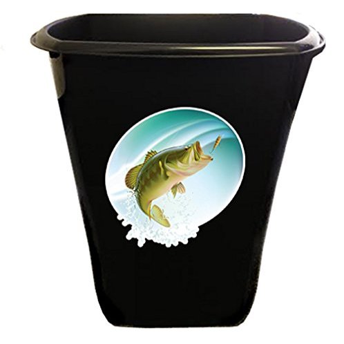 The Furniture Cove 5.5 Gallon Trash Can Black Plastic Finish Waste Basket Featuring Your Choice of a Novelty Themed Logo (Bass Splash)