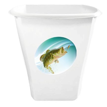 The Furniture Cove 5.5 Gallon Trash Can White Plastic Finish Waste Basket Featuring Your Choice of a Novelty Themed Logo (Bass)