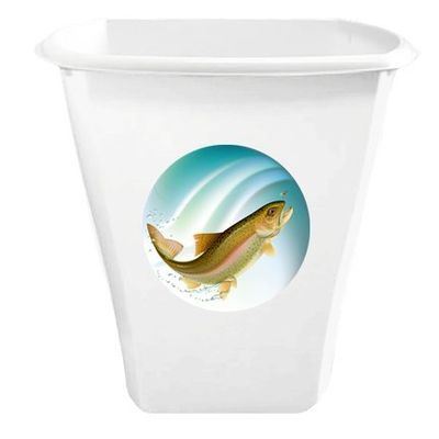The Furniture Cove 5.5 Gallon Trash Can White Plastic Finish Waste Basket Featuring Your Choice of a Novelty Themed Logo (Trout)