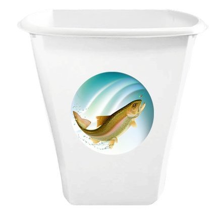 The Furniture Cove 5.5 Gallon Trash Can White Plastic Finish Waste Basket Featuring Your Choice of a Novelty Themed Logo (Trout)