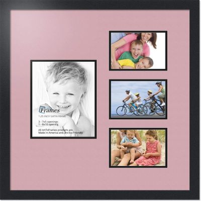 ArtToFrames Collage Photo Frame Double Mat with 1-8x10 and 3-5x7 Openings with Satin Black Frame and Seashell mat.