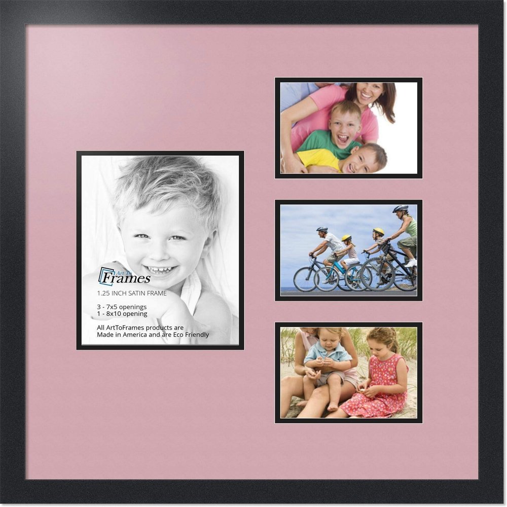 ArtToFrames Collage Photo Frame Double Mat with 1-8x10 and 3-5x7 Openings with Satin Black Frame and Seashell mat.
