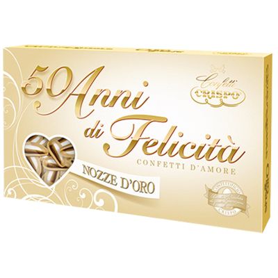 50th Anniversary Gold Confetti Crispo - Jordan Almonds Gift Box - Imported from Italy, 500 Grams