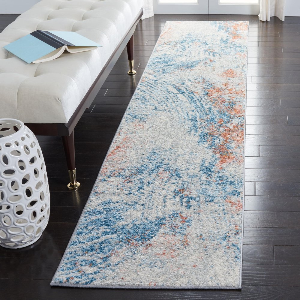 SAFAVIEH Tulum Collection Runner Rug - 2' x 9', Ivory & Dark Blue, Modern Abstract Design, Non-Shedding & Easy to Clean, Ideal for Living Room, Hallway, Foyer, Entryway, Bedroom (TUL237A)