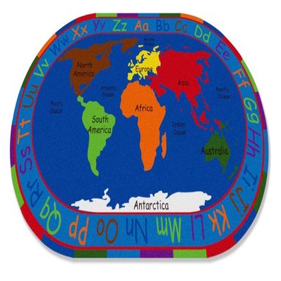 KIDCARPET.COM All Around The World Map Rug, 7'6" x 12' Oval, Multicolored