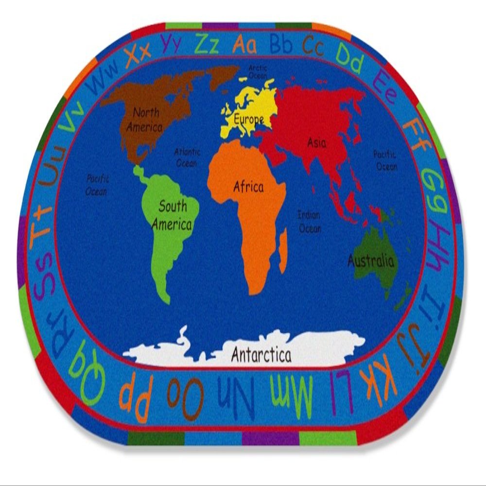 KIDCARPET.COM All Around The World Map Rug, 7'6" x 12' Oval, Multicolored