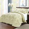 Home Soft Things Damask 4 Piece Bedspread Set, Scalloped Edge Quilt Coverlet Comforter Prewashed Bedding Set, Matelasse Embossed Floral Solid Pattern, Yellowish Green Oversize Queen(110" x 120") view 1