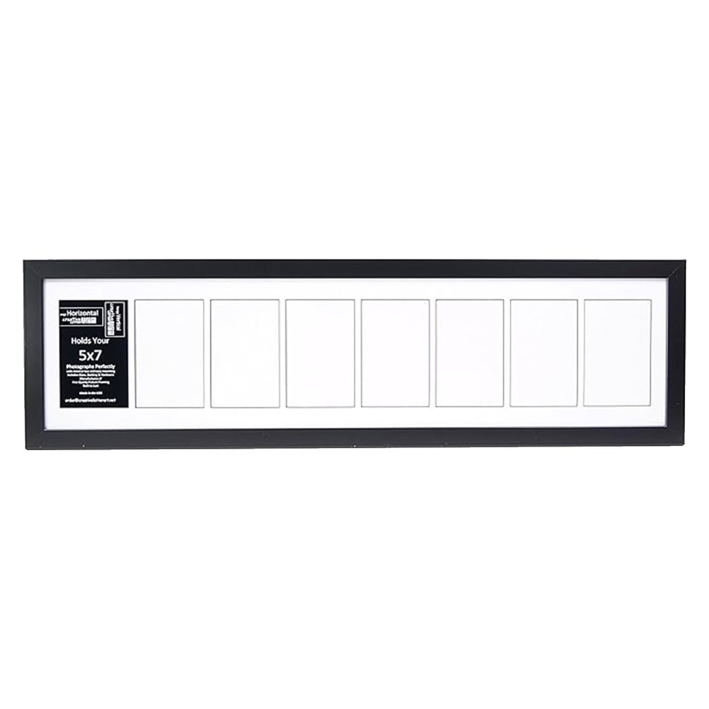 Creative Letter Art 8 Opening Glass Face Black Picture Frame to hold 5 by 7 inch Photographs including 10x40-inch White Mat Collage