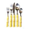 18/0 Durable Stainless Steel Bamboo Styled High Impact Plastic Handles Polished Finish - Never Need Polishing Dishwasher Safe - Comes with a chrome rack view 2