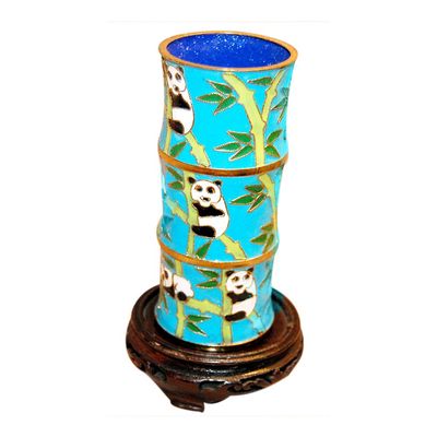 Feng Shui Master Jade Market Hong Kong Vintage Chinese Figurine Cloisonne Cups with Panda Painting