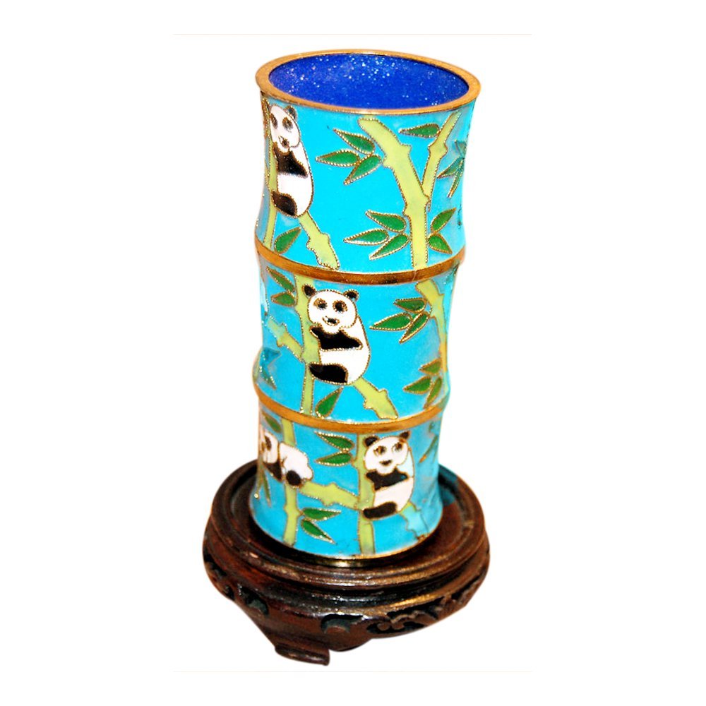 Feng Shui Master Jade Market Hong Kong Vintage Chinese Figurine Cloisonne Cups with Panda Painting