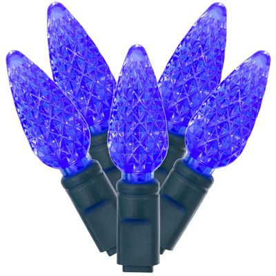 Vickerman 100 Light C6 LED Light Set Blue Lights on Green Wire