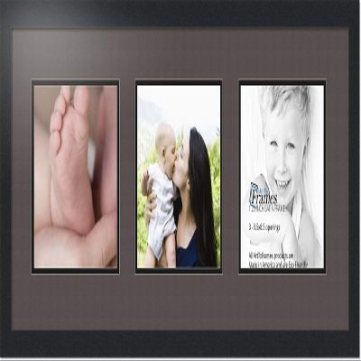 ArtToFrames Collage Photo Frame Double Mat with 3-8.5x9.5 Openings with Satin Black Frame and Chestnut mat.