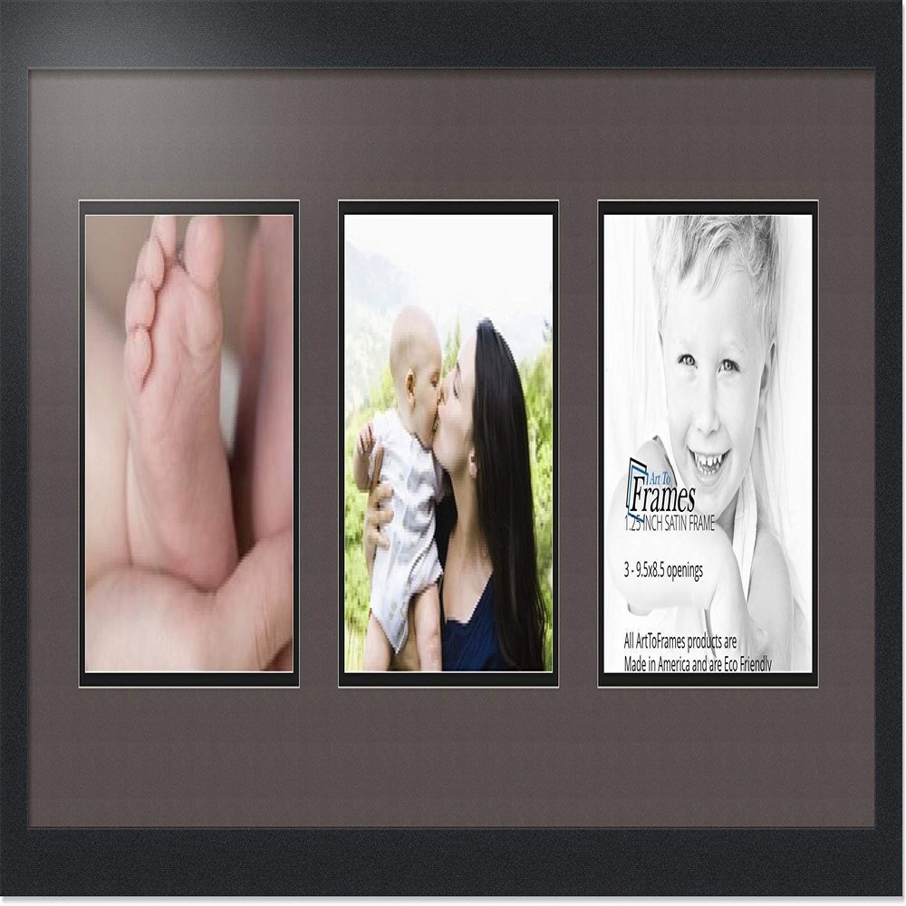 ArtToFrames Collage Photo Frame Double Mat with 3-8.5x9.5 Openings with Satin Black Frame and Chestnut mat.