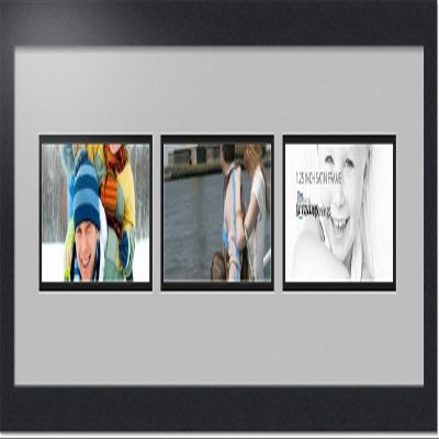 ArtToFrames Collage Photo Frame Double Mat with 3-4x10 Openings with Satin Black Frame and TV Grey mat.