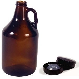 1/2 Gallon AMBER Glass Beer Growlers with Poly Seal Cone Caps - Set of 2