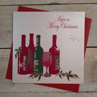 WHITE COTTON CARDS Have a Merry Christmas Handmade Wine Card