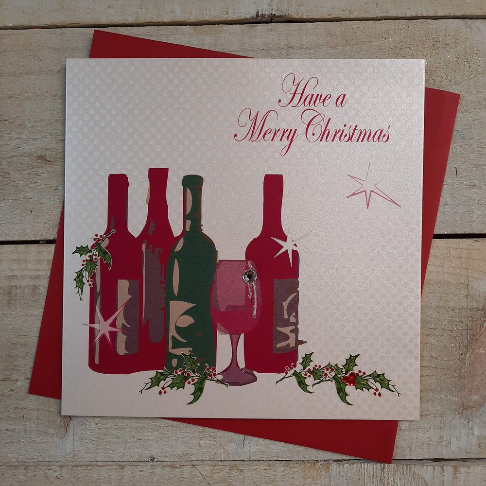 WHITE COTTON CARDS Have a Merry Christmas Handmade Wine Card