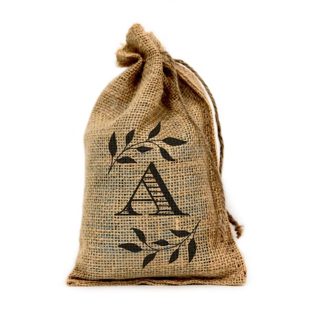 A Monogram, 6" X 10" Burlap Party Favor Bag with Drawstring - Set of 10