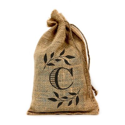 C Monogram, 6" X 10" Burlap Party Favor Bag with Drawstring - Set of 10
