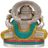 Four Armed Seated Ganesha with Trident Tilaka on His Forehead - Brass Statue with Inlay view 2