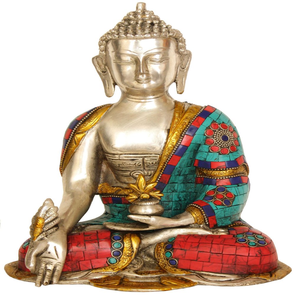 Bhaishajyaguru (The Medicine Buddha) - Brass Statue with Inlay