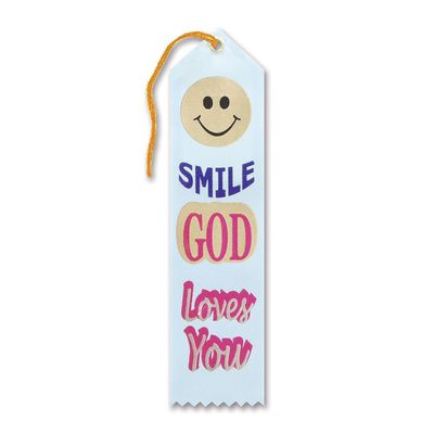 Beistle 2-inch x 8-inch Smile God Loves You Ribbon, White, 6/PackAR801