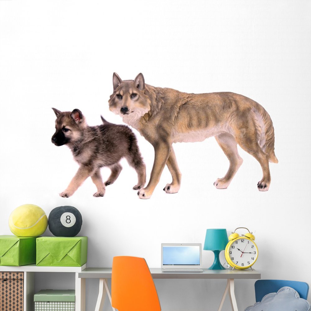 Wallmonkeys Wolf Dog Puppy Wolves Wall Decal Peel and Stick Animal Graphics (72 in W x 48 in H) WM125984