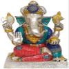 Four Armed Seated Ganesha - Brass Statue with Inlay view 1