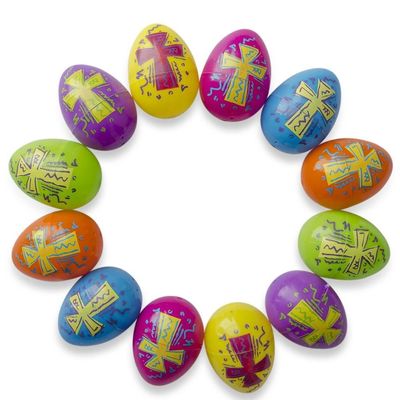 BestPysanky Set of 12 Bright Crosses Plastic Easter Eggs 2.25 Inches