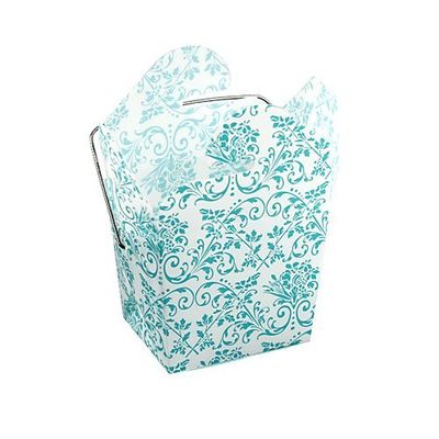 Mini Damask Print Pet Take-out Gift Favor Boxes, Pack of 12 (4" x 3.5" x 4", White/Blue)
