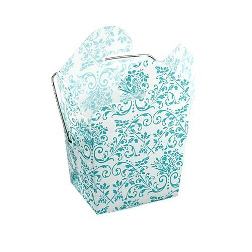 Mini Damask Print Pet Take-out Gift Favor Boxes, Pack of 12 (4" x 3.5" x 4", White/Blue)