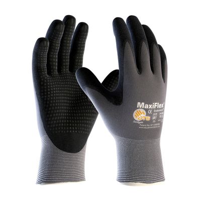 MaxiFlex Endurance 34-844 Seamless Knit Nylon Work Glove with Nitrile Coated Grip on Palm & Fingers (Pack of 3),Black and Gray