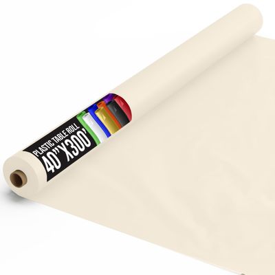 Party Solids Ivory Plastic Table Cover Roll 40" X 300' Table Cloth Plastic Cover Roll - Premium Quality Thick 0.5 MIL Banquet Rolls - Disposable Tablecloth Rolls