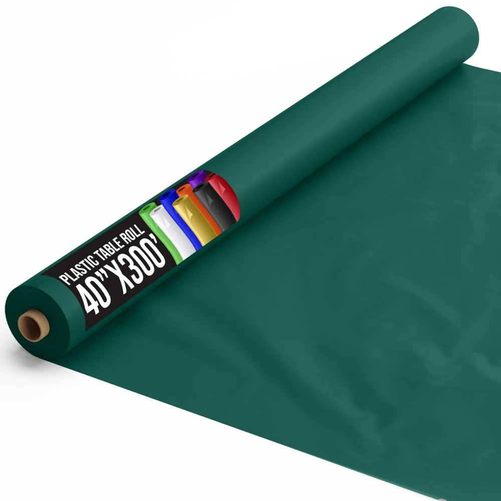 Party Solids Dark Green Plastic Table Cover Roll 40" X 300' Table Cloth Plastic Cover Roll - Premium Quality Thick 0.5 MIL Banquet Rolls - Disposable Tablecloth Rolls