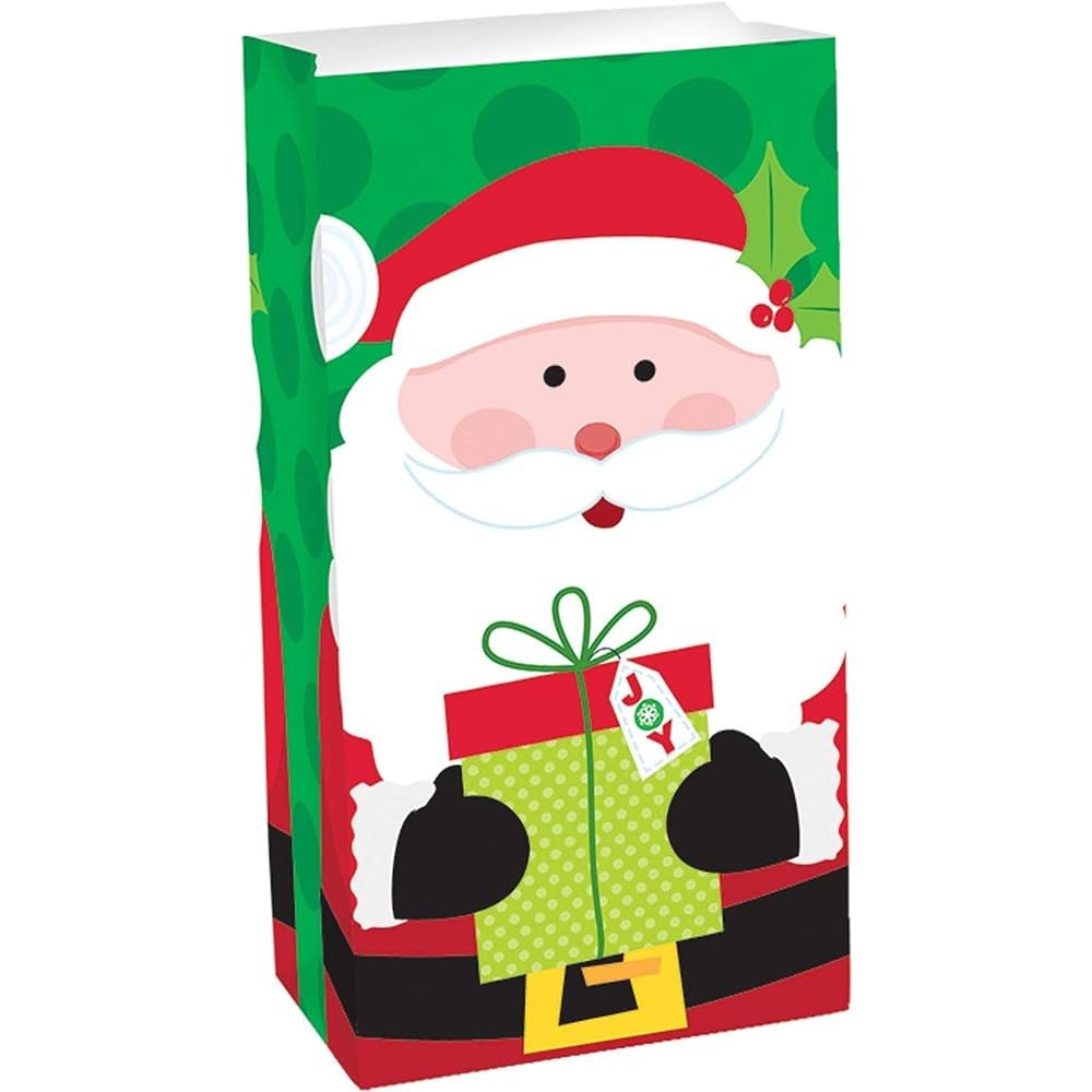 Amscan 12 Count Santa Treat Sack, 10" by 5-1/4" by 2-1/2", Multicolor