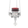 Orthodox Greek Christian Bronze Hanging Votive Vigil Oil Lamp with Chain and Red Glass - 237n view 1