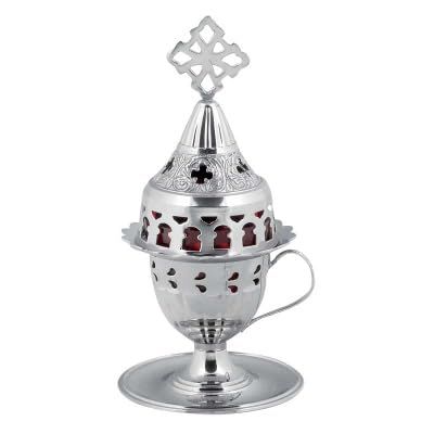 Greek Christian Orthodox Bronze Table Oil Lamp - 9742n