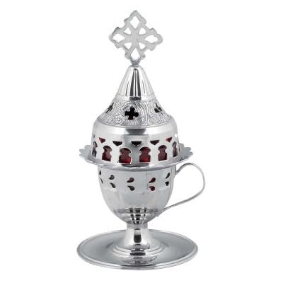 Greek Christian Orthodox Bronze Table Oil Lamp - 9742n