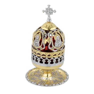 Greek Christian Orthodox Bronze Table Oil Lamp - 9580gn