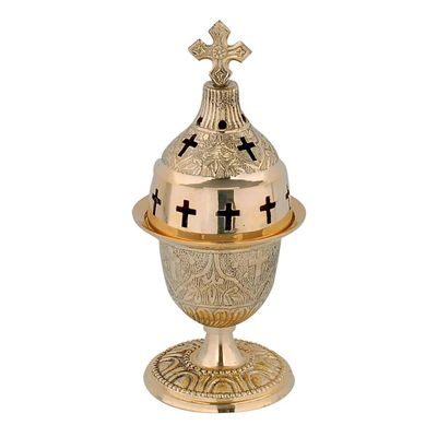 Orthodox Greek Christian Bronze Votive Vigil Oil Lamp with Red Glass - 9601b