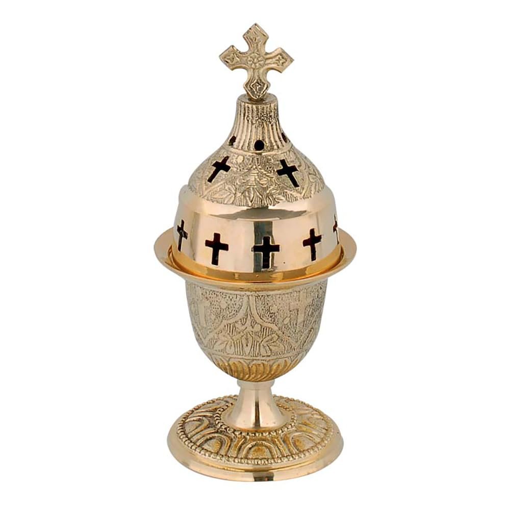 Orthodox Greek Christian Bronze Votive Vigil Oil Lamp with Red Glass - 9601b