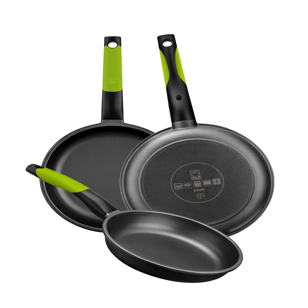 BRA PRIOR Set of 3 Cast Alumunium Non-Stick Frying Pans, 18, 22 and 26 cm by BRA
